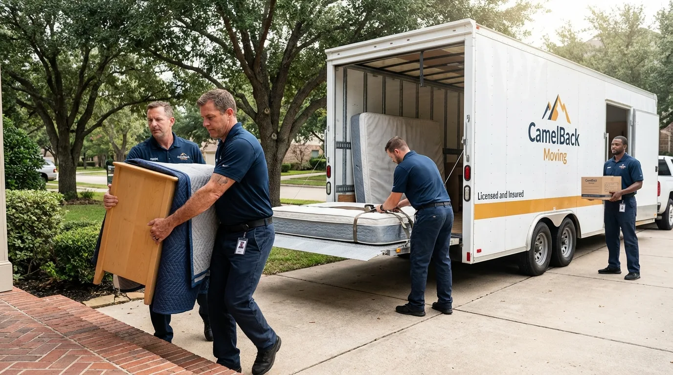 Crew loading residential truck for cross-state move from Stony Point, NC