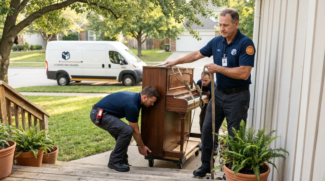 Licensed piano movers securing grand piano in Stony Point, NC