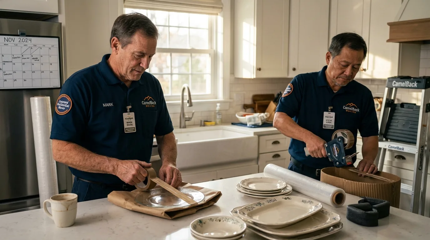 Professional crew packing kitchen dishware in Stony Point, NC